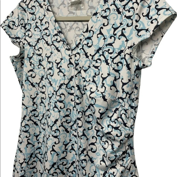 Athleta Faux Wrap Vine Scroll Nectar Dress Blue White size Small style 903732 - Picture 5 of 12